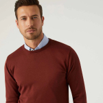 Regular Fit Kiremit Tüylenme Yapmayan Bisiklet Yaka Pamuklu Triko Kazak