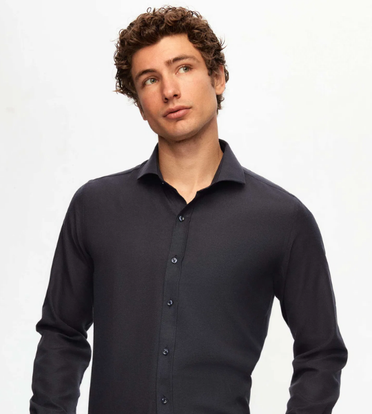 Slim Fit Lacivert Klasik Kravatlık Uzun Kol Kolay Ütülenebilir Gömlek