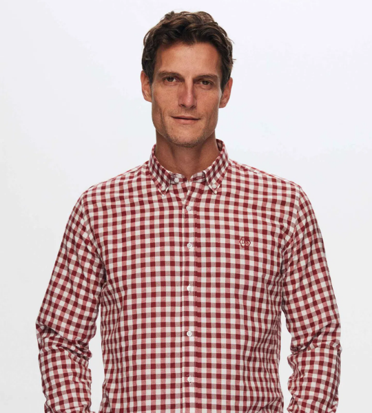 Slim Fit Bordo Kareli Ekoseli Gömlek