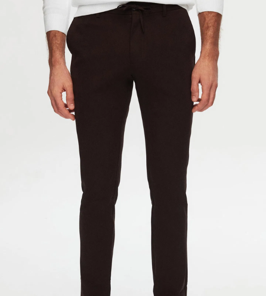 Slim Fit Kahverengi Beli Lastikli İpli Fermuarlı Likralı Rahat Jogger Pantolon