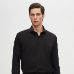 Slim Fit Siyah Klasik Kravatlık Uzun Kol Kolay Ütülenebilir Gömlek