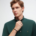 Slim Fit Yeşil Oxford Düğmeli Yaka Kolay Ütülenebilir Nakış Detaylı Pamuklu Gömlek